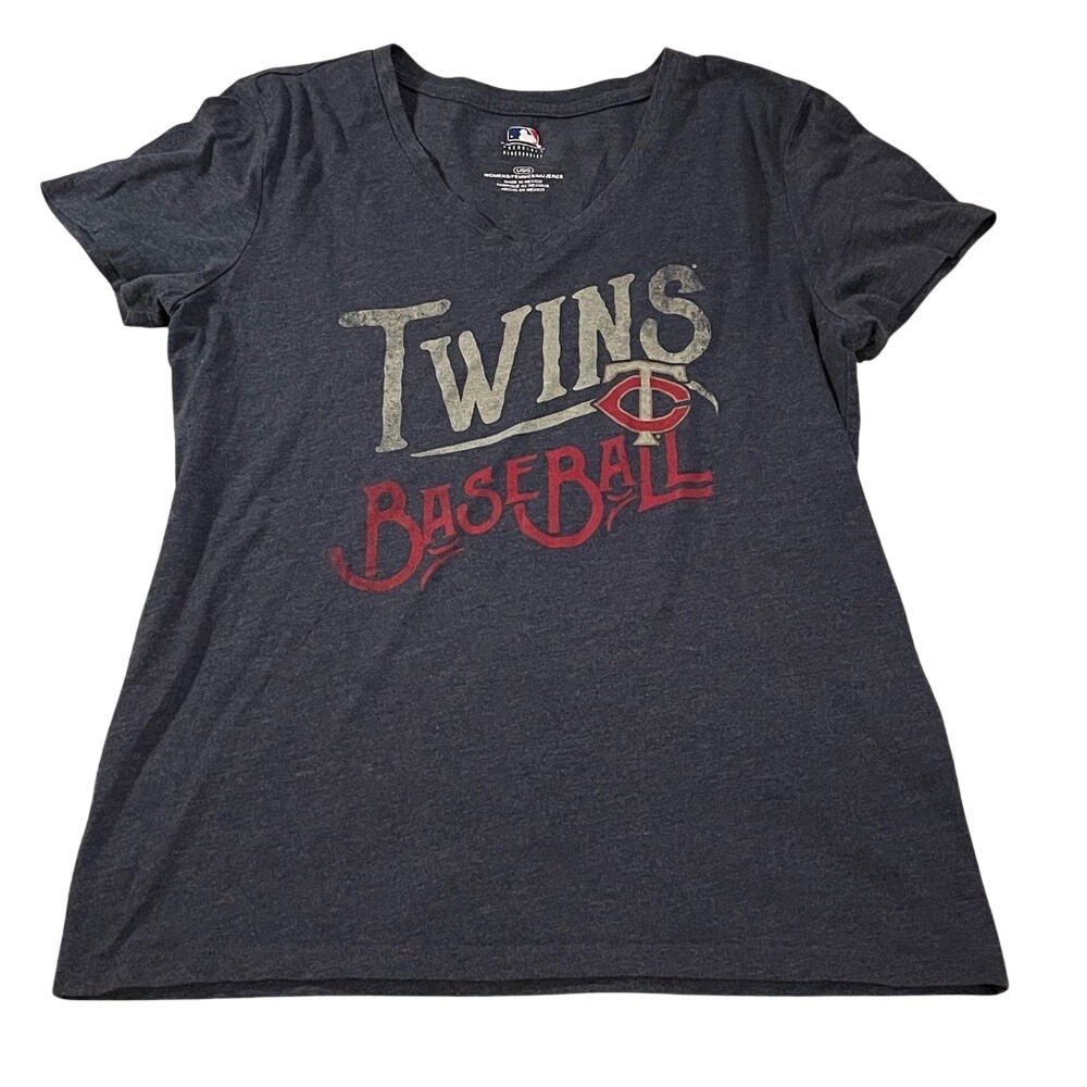 MLB Minnesota Twins Baseball V-Neck Graphic T-Shirt Gray Heather Large